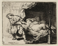 KG 03576
<br/>
Jozef ontsnapt aan Potifars vrouw (B 39)
<br/>
<em>Rembrandt (1606-1669)</em>